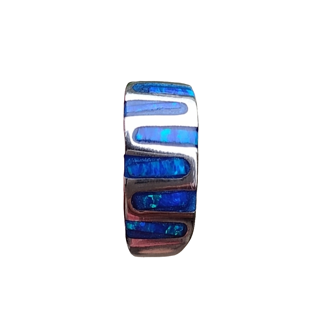 Sterling silver blue opal inlaid ring size 10.25 unisex