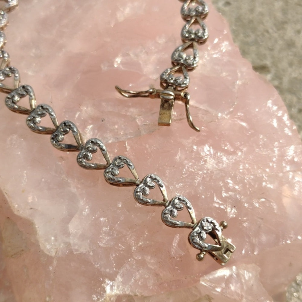 Sterling silver 925 heart bracelet with gold accents 7.75in