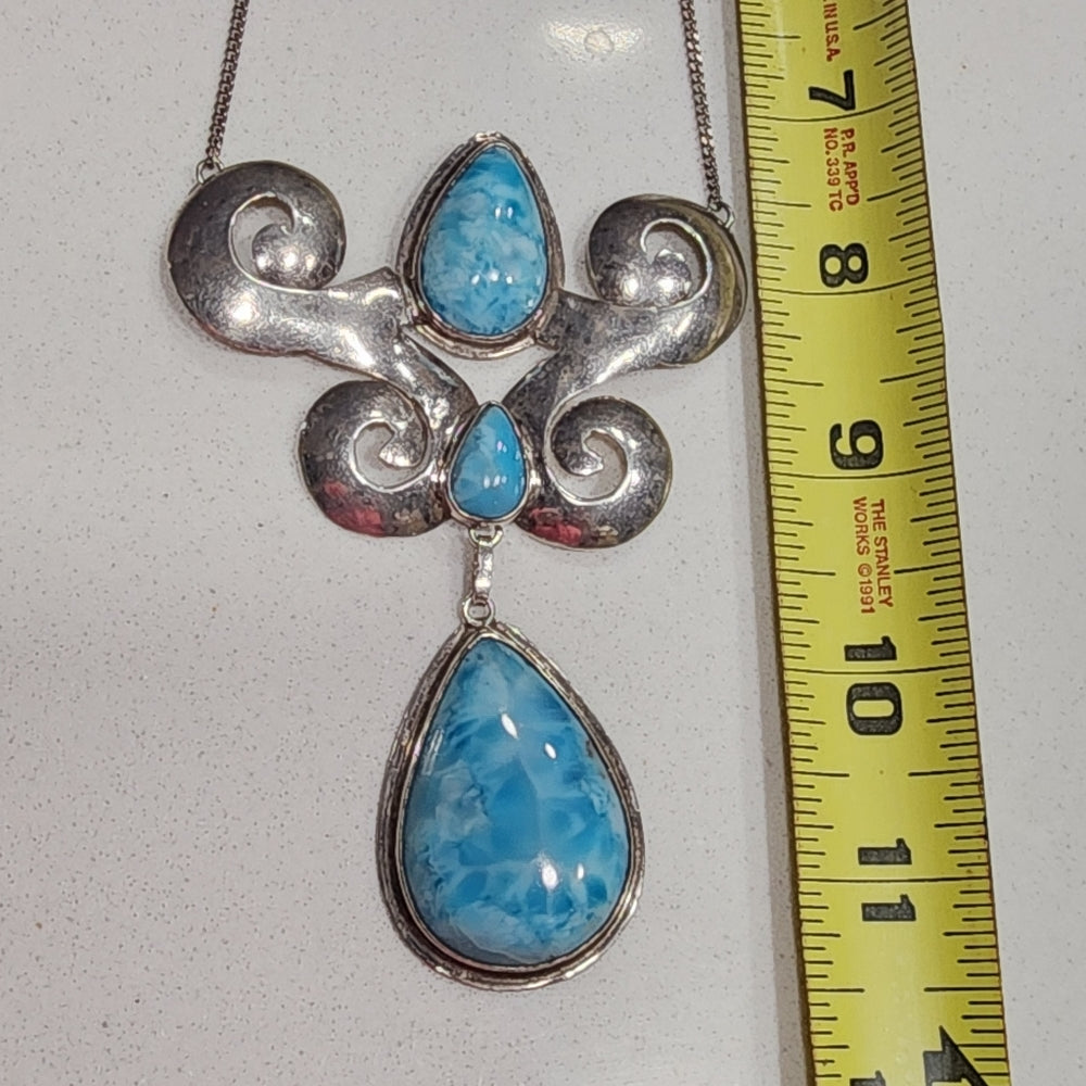 One of a Kind handmade sterling silver large Larimar necklace