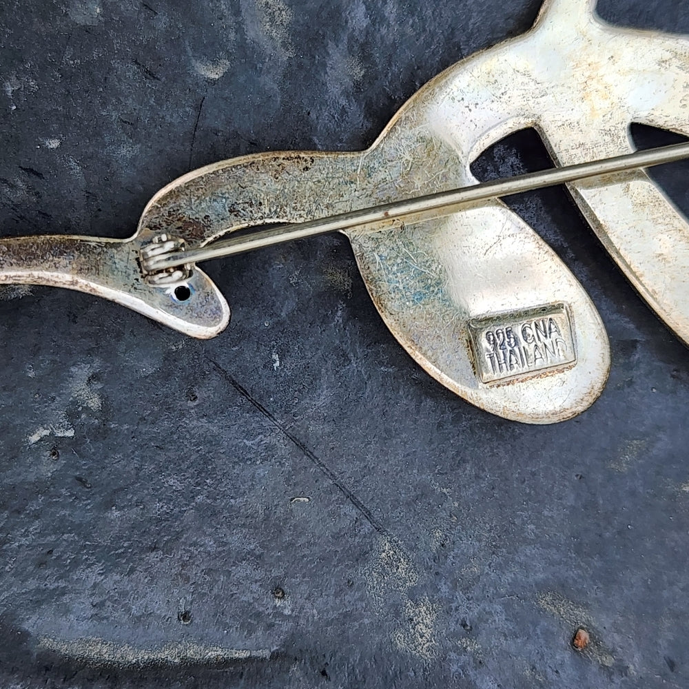 Swirly puffy modernist sterling silver scarf pin brooch