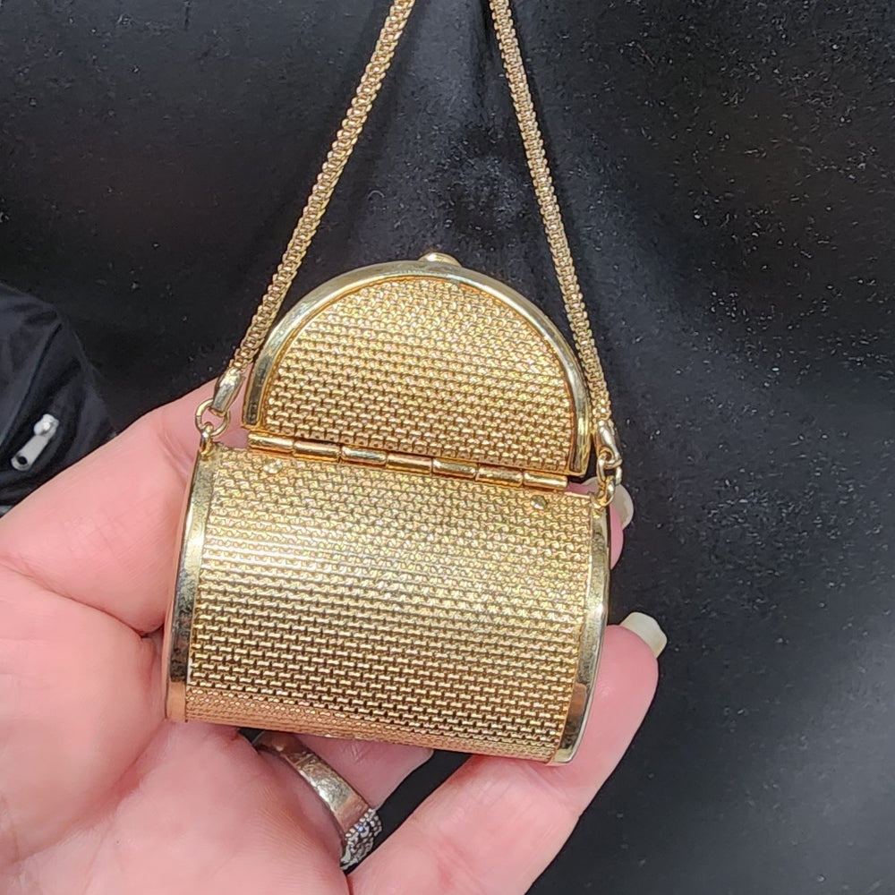 Purse pendant change locket necklace long chain gold tone fashion jewelry golden