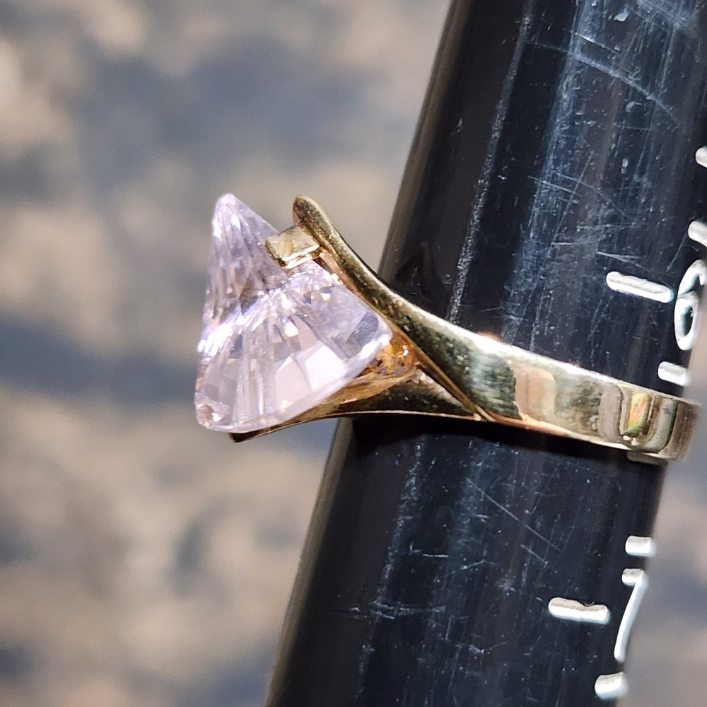 Sterling silver gold vermeil pink stone ring size 6.5