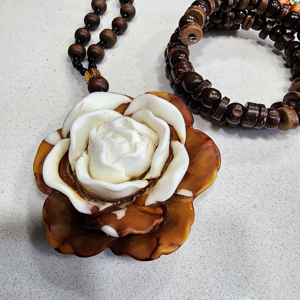 Costume fashion jewelry organic lot wooden necklaces bracelet tassel flower