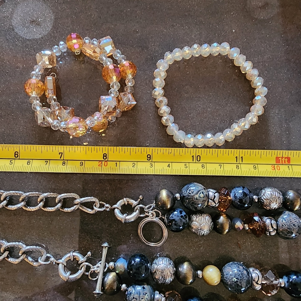 Fashion costume jewelry art glass Aurora, borealis beads brooches necklace lot