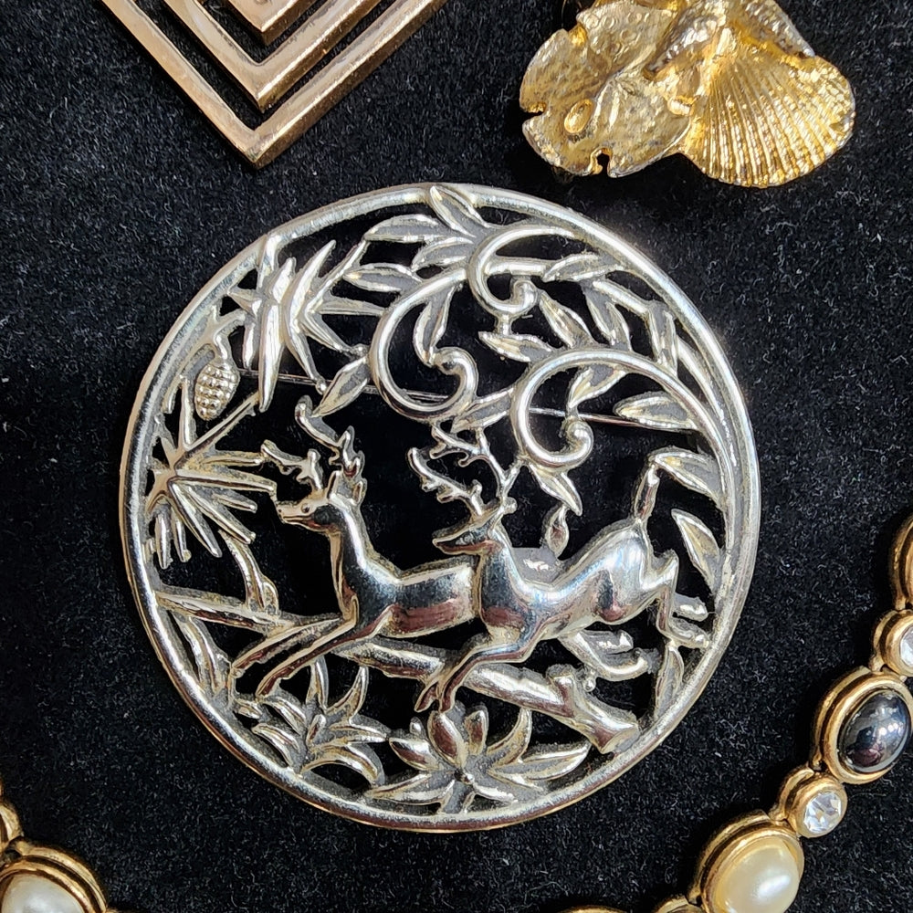 Lot of fashion costume jewelry lighthouse deer brooch Greek key pendant necklace