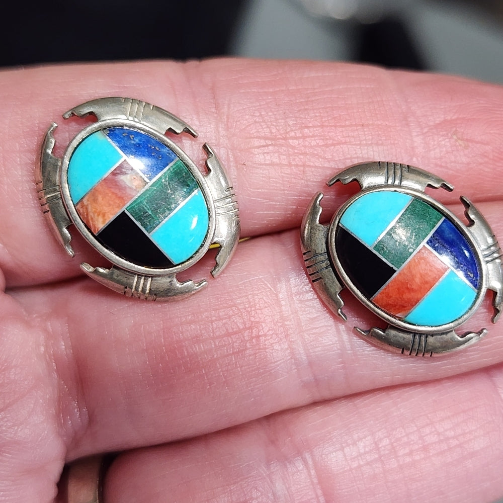 Carolyn Pollack Relios Native American earrings multi stone inlay sterling 925