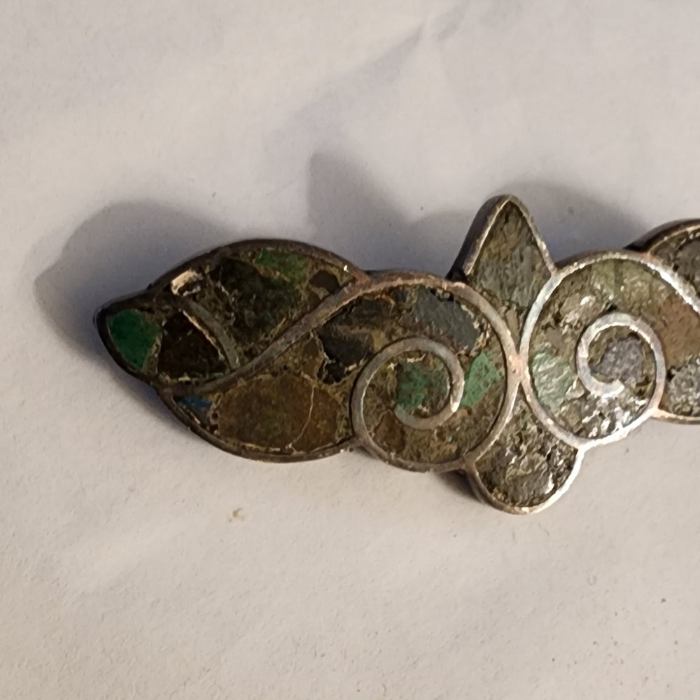 Vintage sterling silver Taxco crushed lapis turquoise brooch scarf pin jewelry