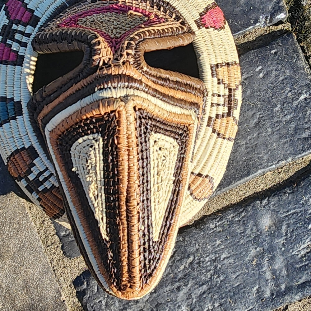 Nemboro Embera hand woven Tribal Art Fibre Mask face wall accent
