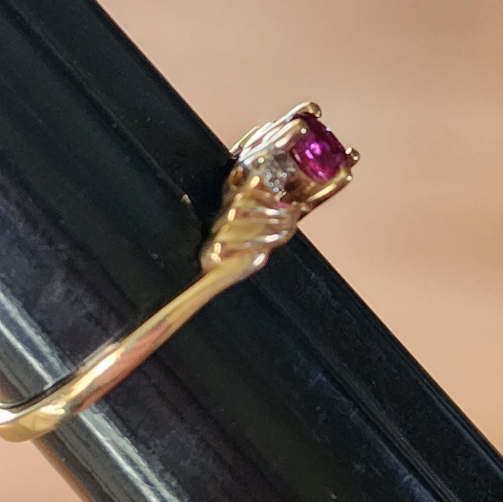 10K yellow gold pink sapphire and diamond ring size 6.5 fine jewelry