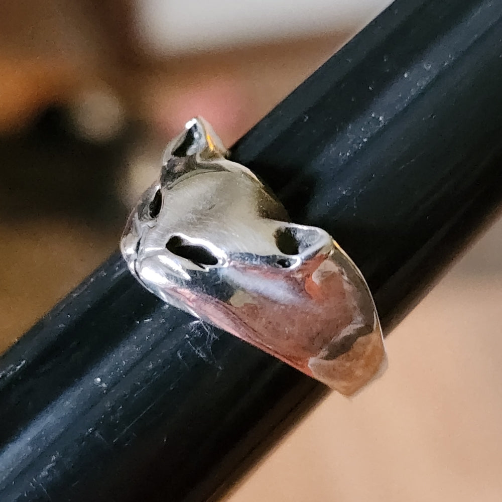 Sterling silver kitty cat ring size 7.5 mid-century modern jewelry