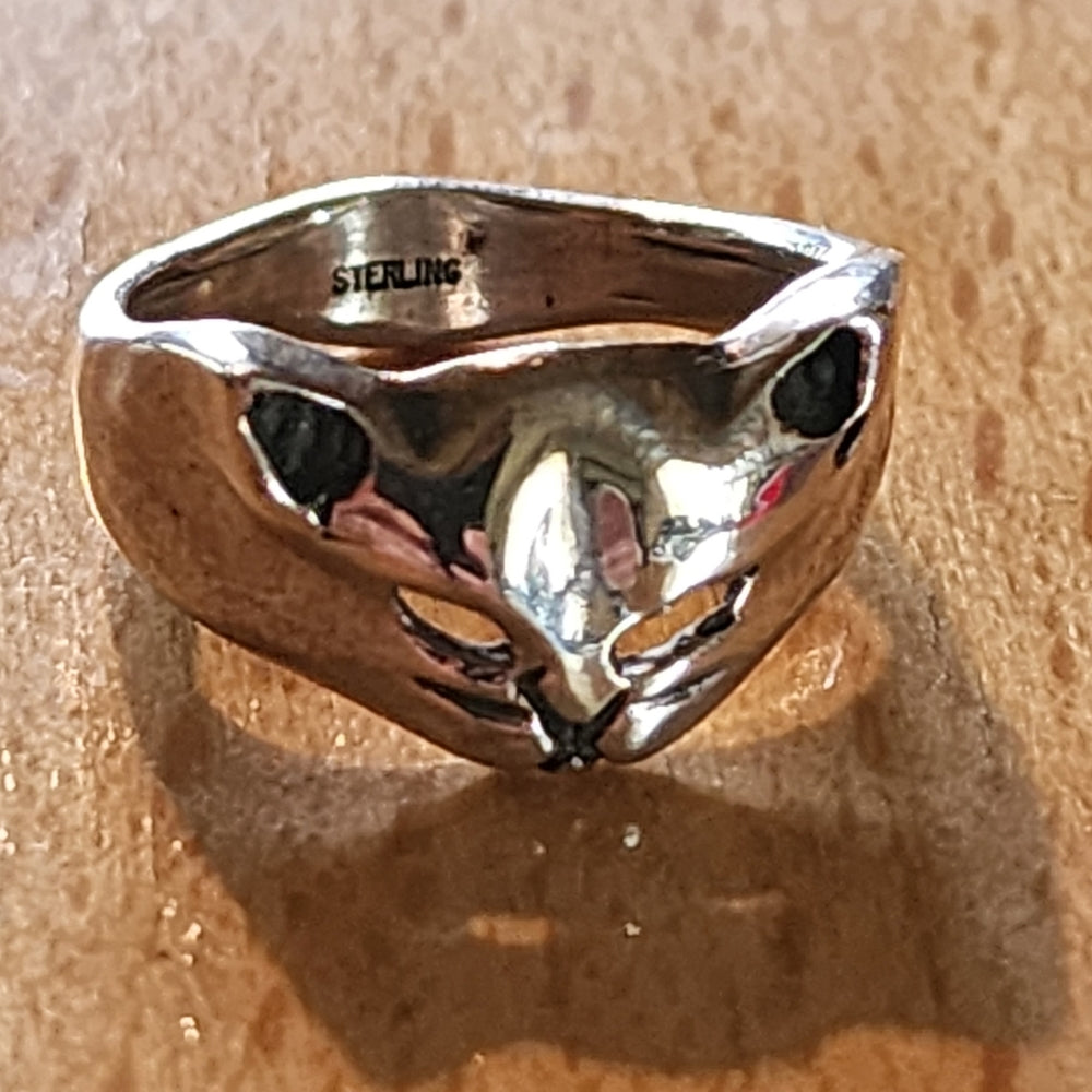 Sterling silver kitty cat ring size 7.5 mid-century modern jewelry