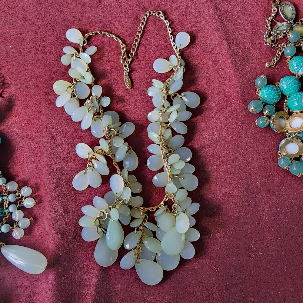Bundle lot 3 bib tear drop dangle Necklaces blue green fashion costume jewelry