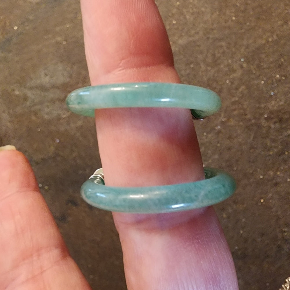 Sterling Silver post earrings green jade or glass hoops Fine Fashion Jewelry