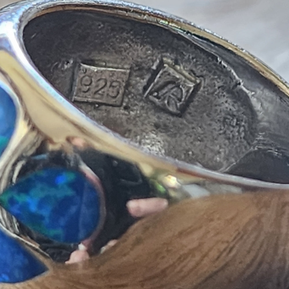 Dome top blue fire opal Sterling Silver ring g size 7.5 fine Jewelry
