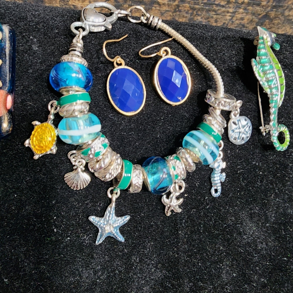 SALE Spring into summer jewelry lot faith pendant charm bracelet seahorse pin…