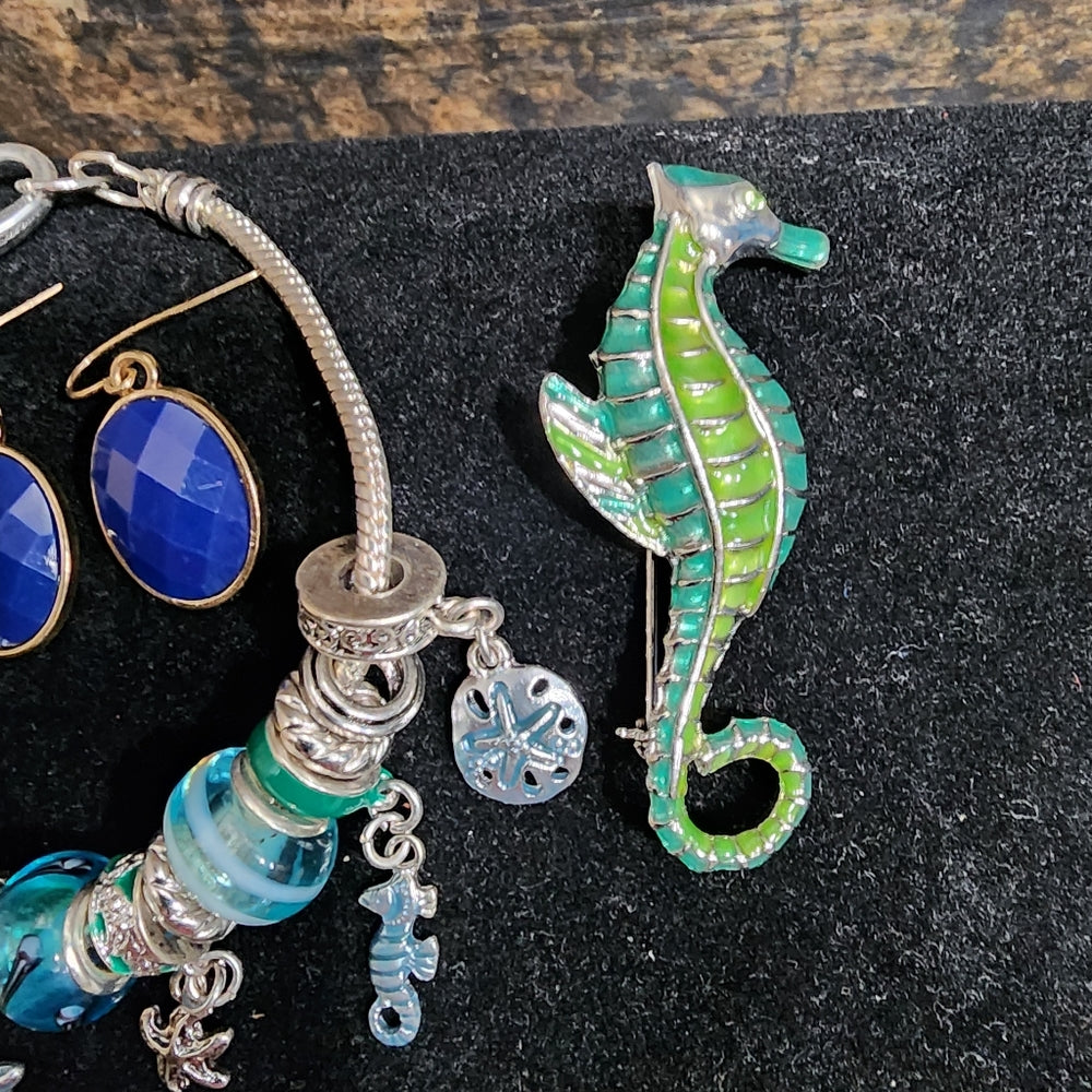 SALE Spring into summer jewelry lot faith pendant charm bracelet seahorse pin…