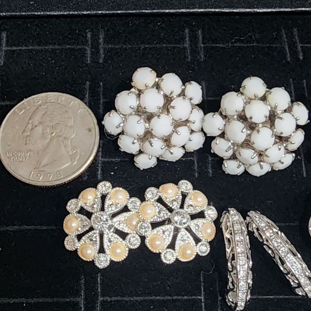 SALE Costume fashion jewelry bundle lot Pierced earrings rhinestone faux pearl