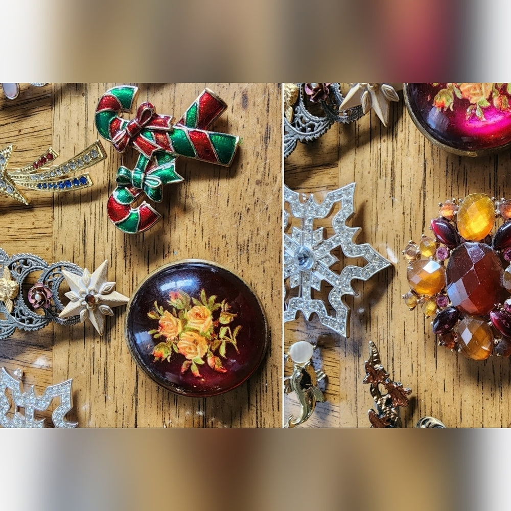 SALE Bundle lot costume fashion jewelry brooches scarf pin flowers fish snow…
