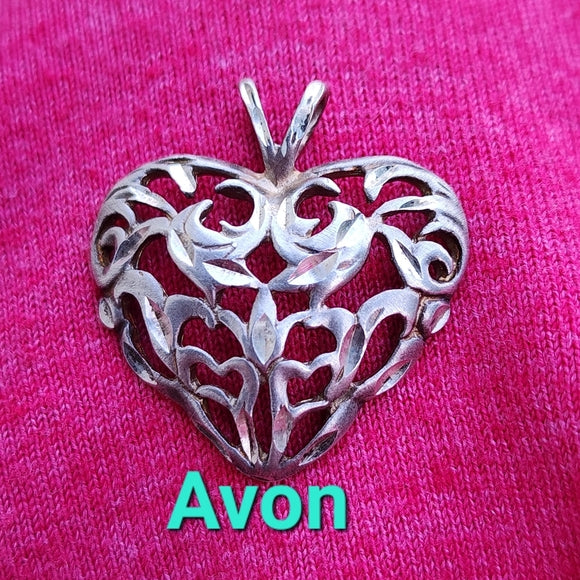 Vintage Avon sterling silver filigree open work heart pendant
