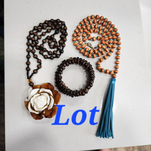 Costume fashion jewelry organic lot wooden necklaces bracelet tassel flower