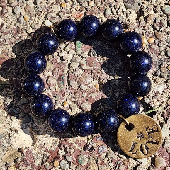 Natural blue sandstone beaded love stretch bracelet fashion costume jewelry