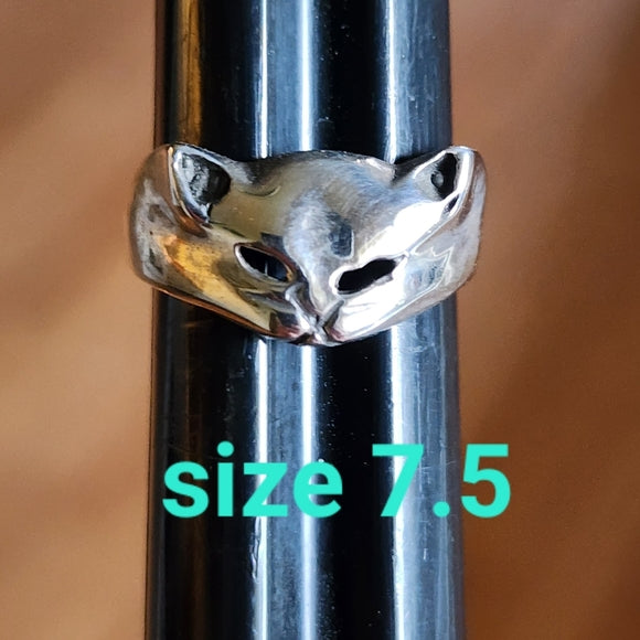 Sterling silver kitty cat ring size 7.5 mid-century modern jewelry