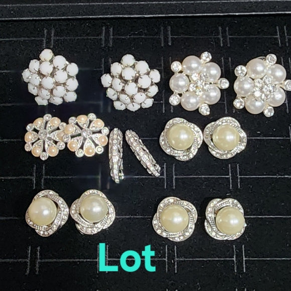 SALE Costume fashion jewelry bundle lot Pierced earrings rhinestone faux pearl
