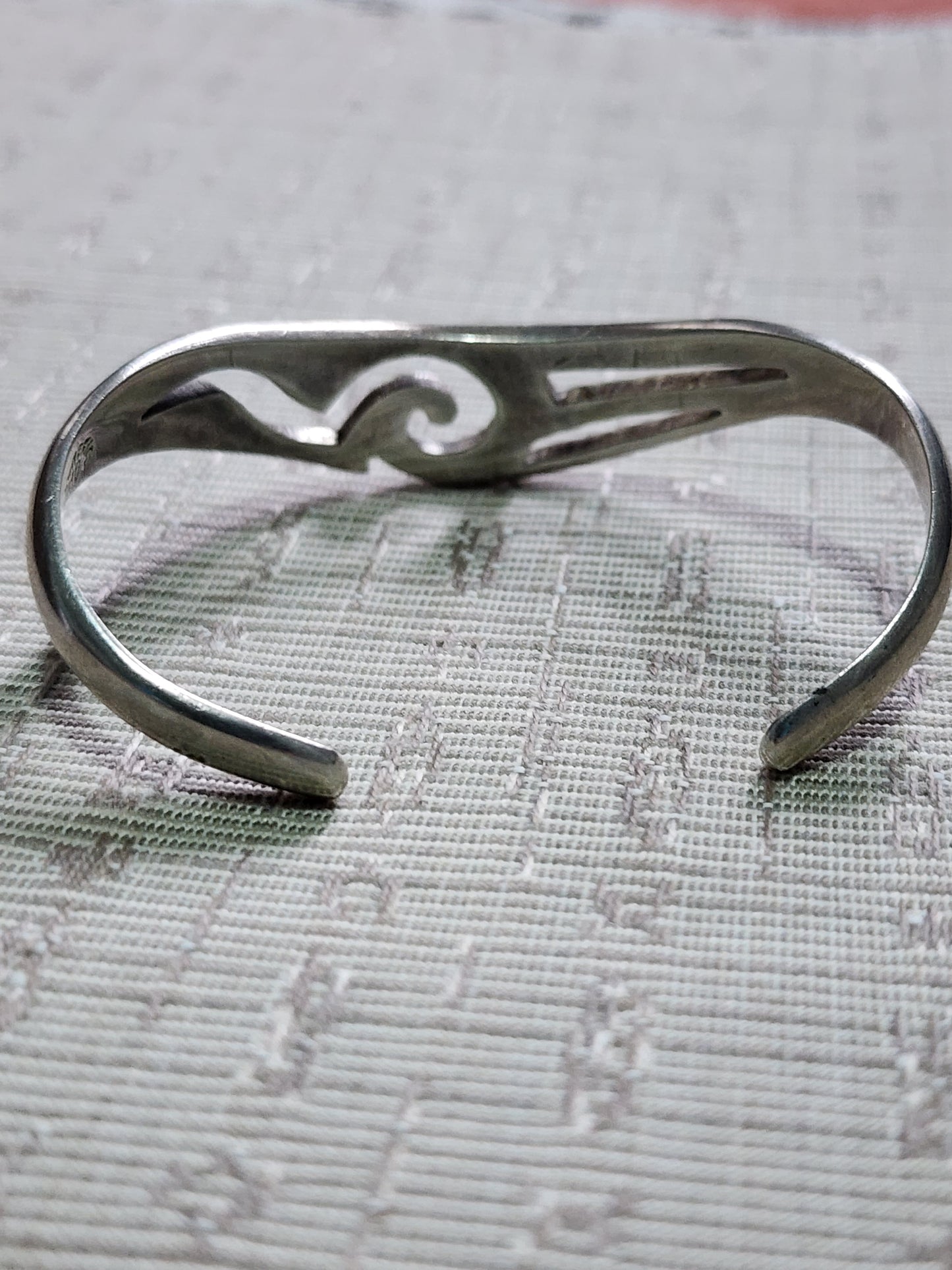 Sterling Silver Taxco Mexico cuff bracelet with wave design signed JAB