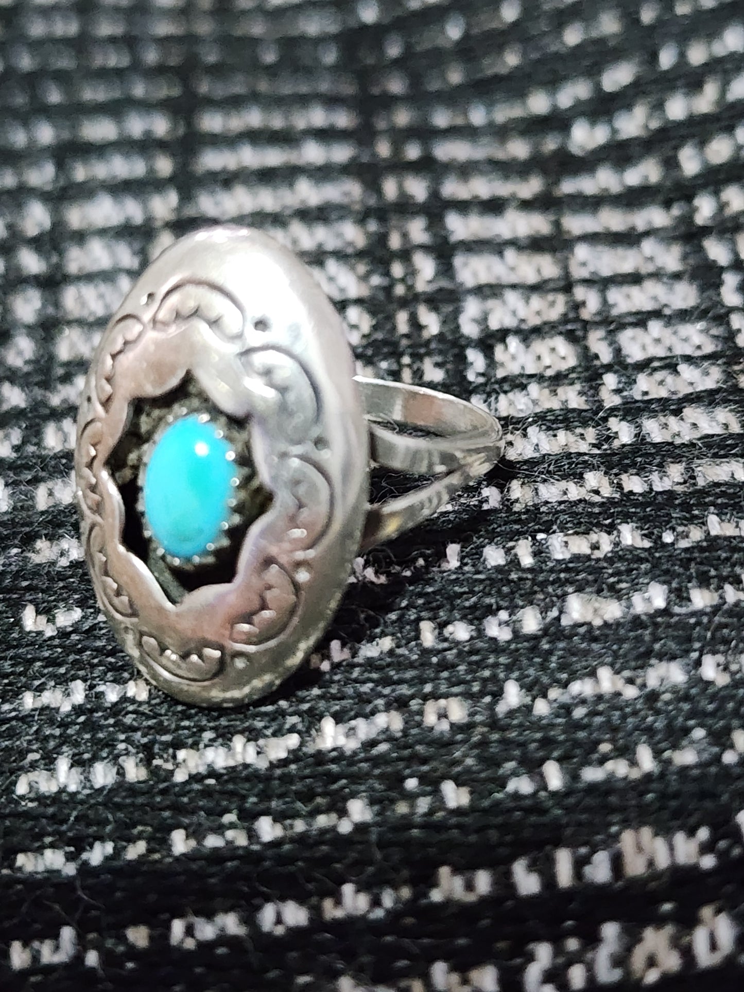 Vintage native american sterling silver sleeping beauty turquoise shadow box Navajo ring size 6