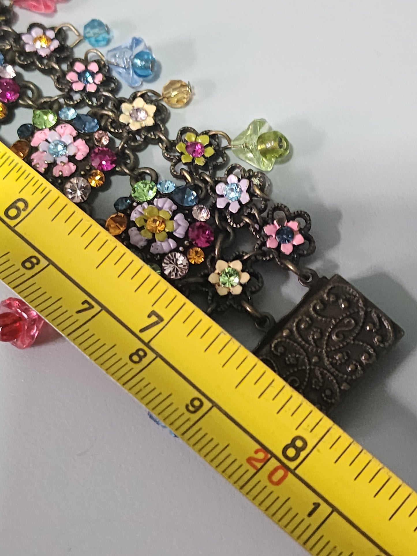 Beautiful floral rhinestone bracelet with dangles