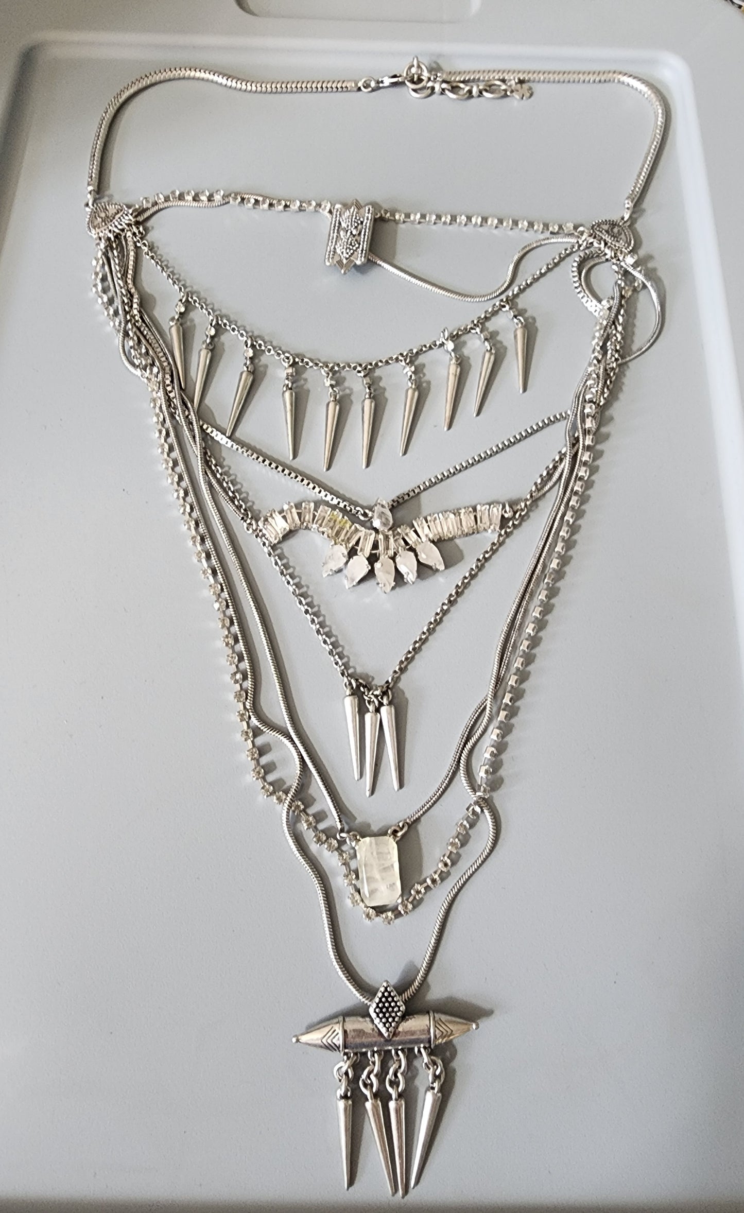 Lucky Brand layered Necklace Silver Tone multi strand