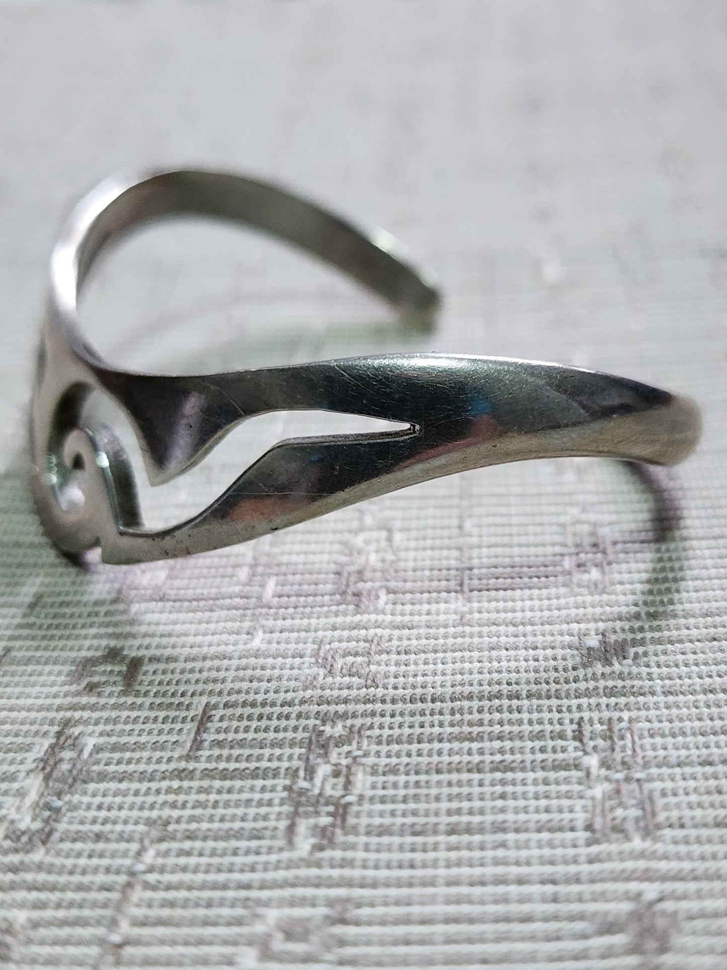 Sterling Silver Taxco Mexico cuff bracelet with wave design signed JAB