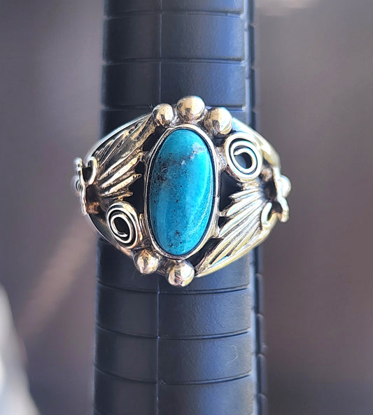 Native american sterling silver ring with turquoise by navajo artist running bear size 8