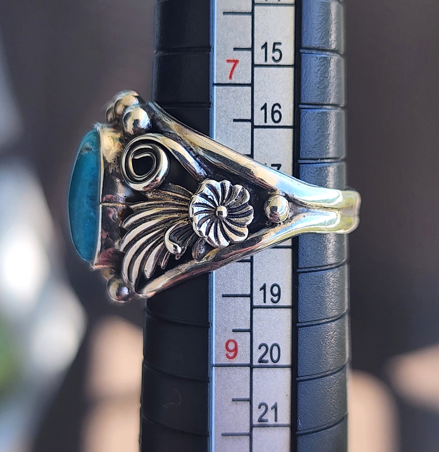 Native american sterling silver ring with turquoise by navajo artist running bear size 8