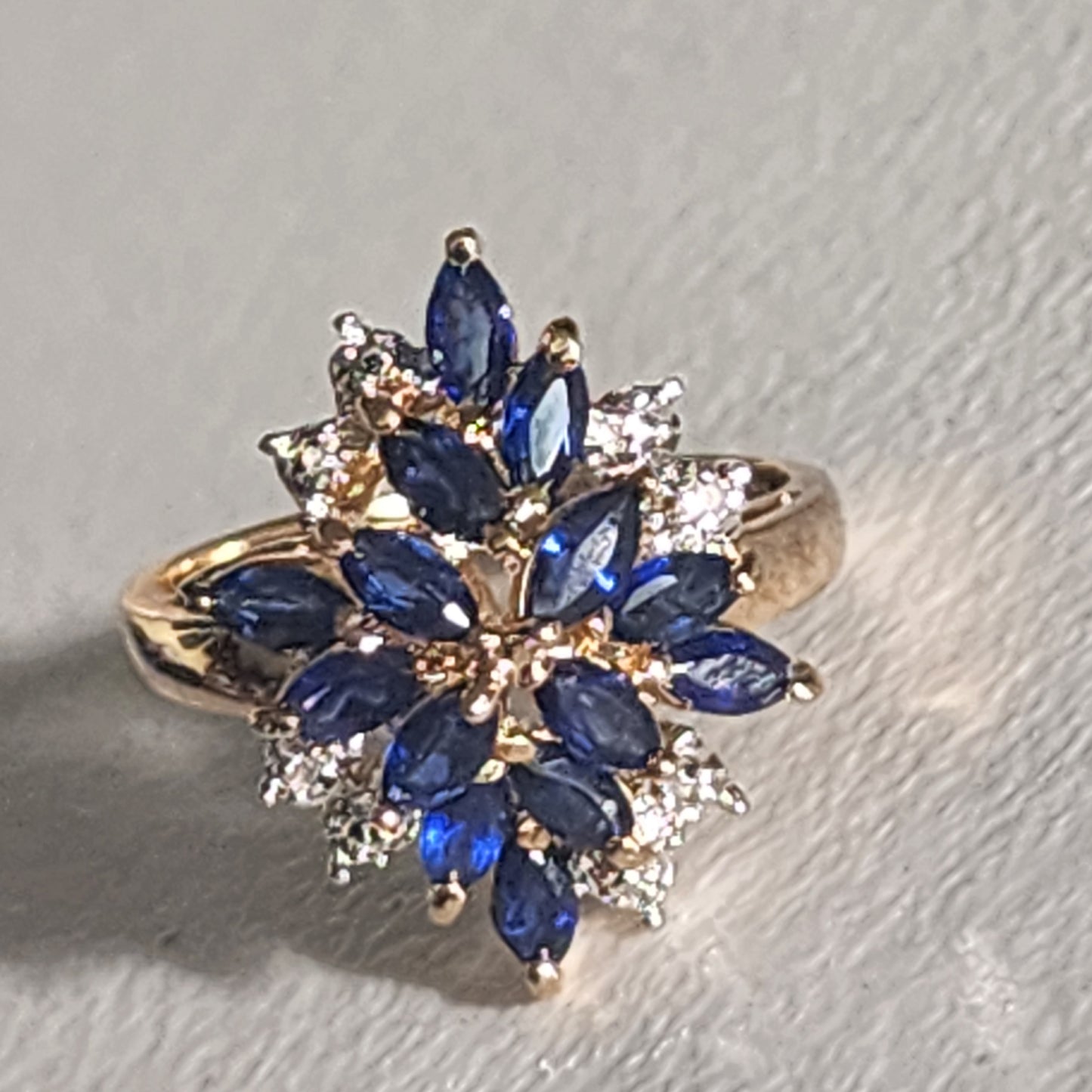 Ross Simons Sterling Silver Midnight blue Sapphire & Diamond ring size 10