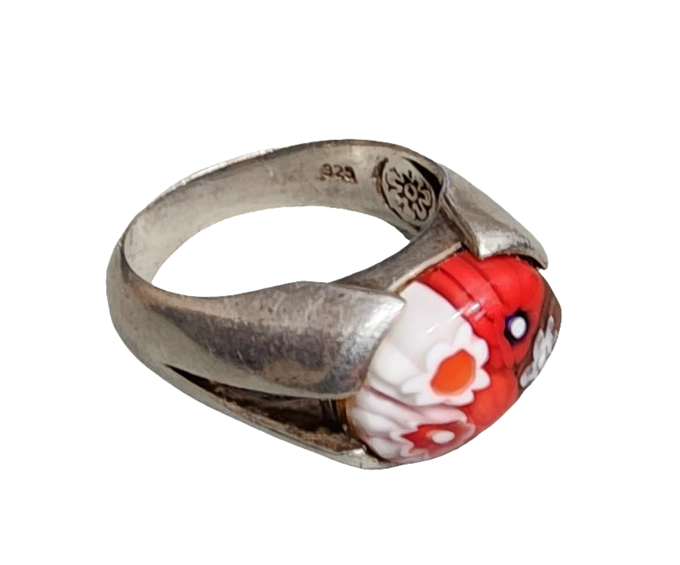 Alan K millefiori murano art glass jewelry  sterling silver ring size 8.5