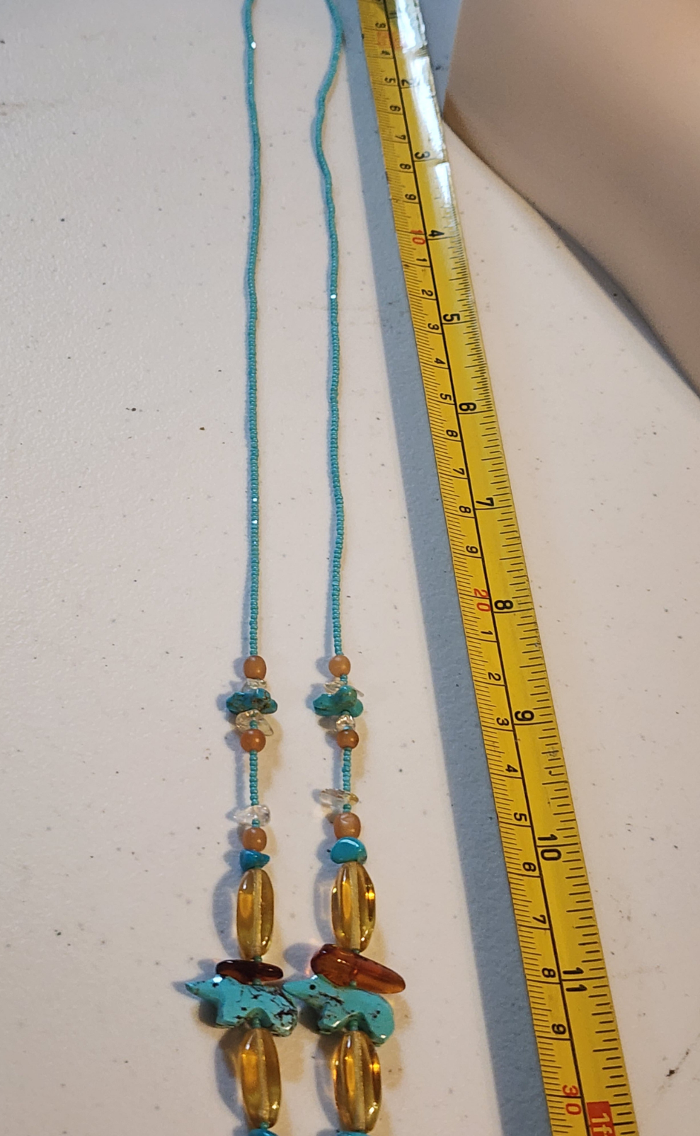Handmade native american seed bead turquoise fetish Necklace