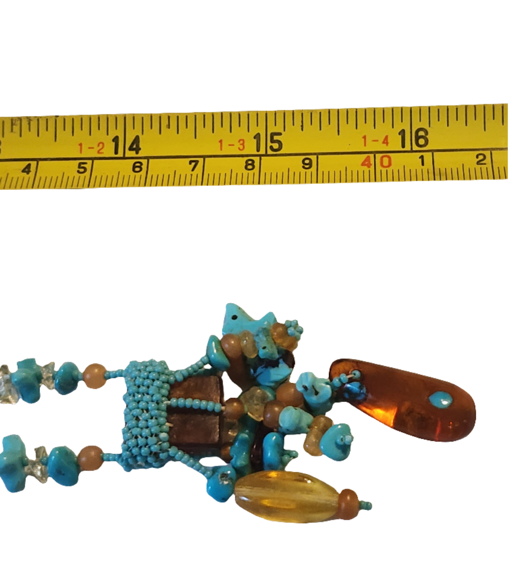 Handmade native american seed bead turquoise fetish Necklace