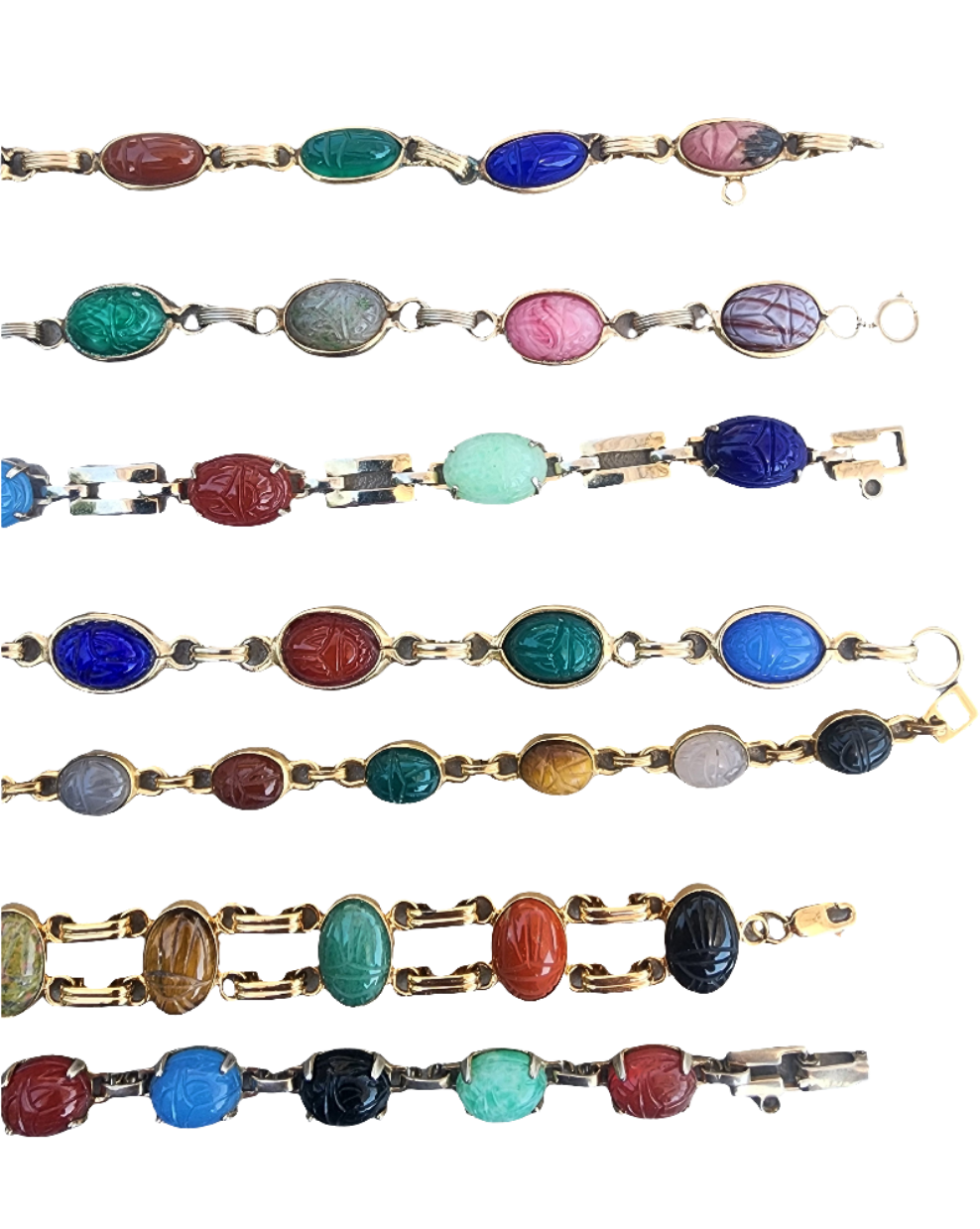 Lot of jewelry 7 carvedscarab bracelets w hieroglyphics Egyptian