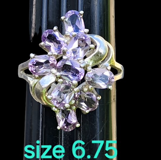 Sterling Silver light purple Amethyst cluster ring size 6.75 fine jewelry
