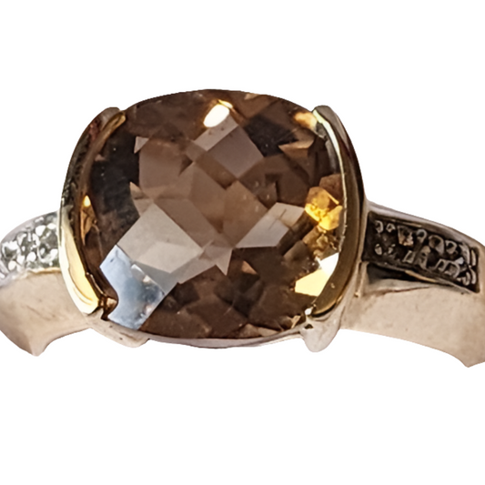 Quality JCR 10k  karat yellow gold smoky quartz ring size 6.75