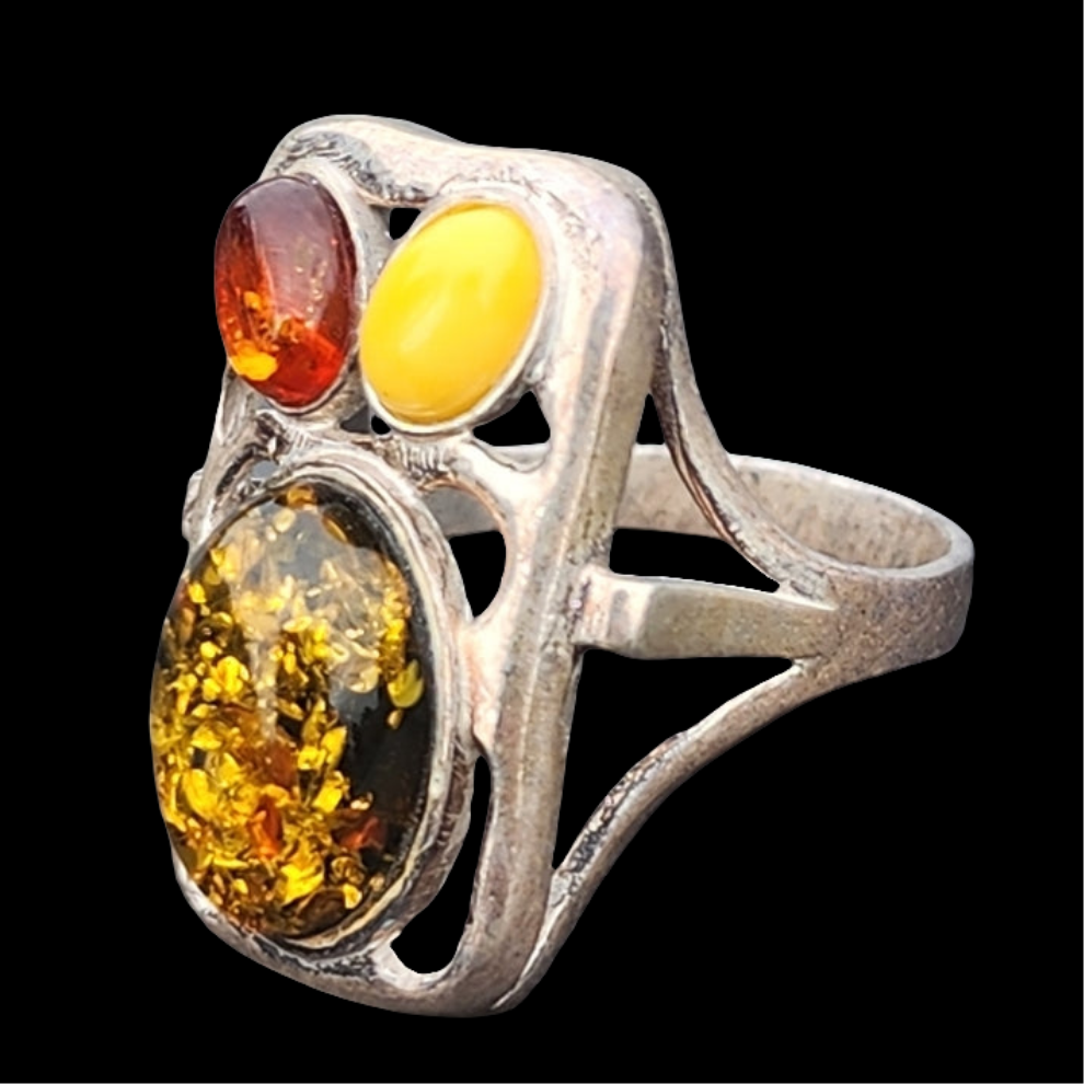 Vintage sterling silver amber ring size 8.75 fine jewelry fashion