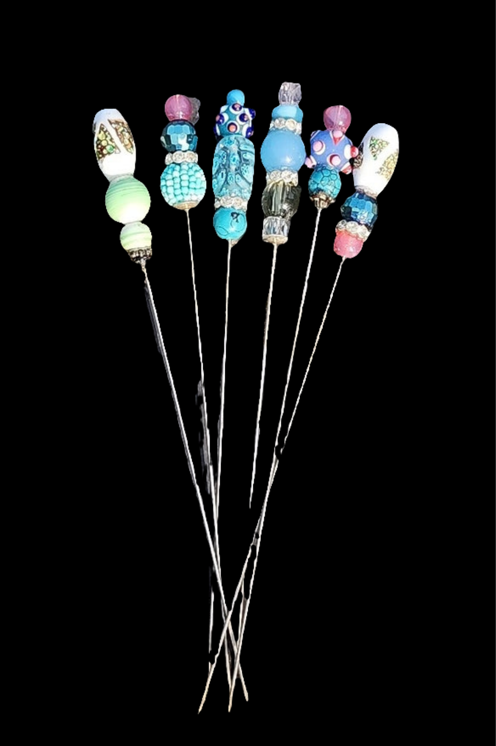 Bundle lot of hat stick pins hatpins art glass lamp work beads vintage ooak