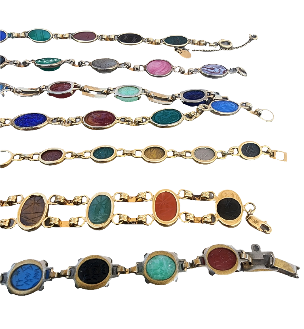 Lot of jewelry 7 carvedscarab bracelets w hieroglyphics Egyptian