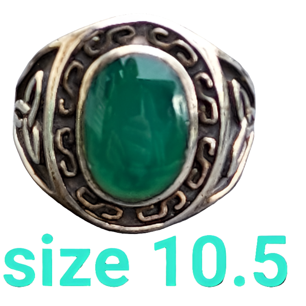 Sterling silver Celtic green at gate ring size 10.5 unisex ST PATTY'S Jewelry