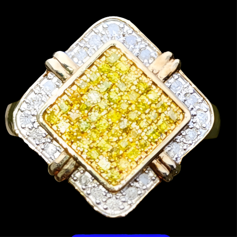 Sterling silver ring with white and yellow diamonds size 6.5