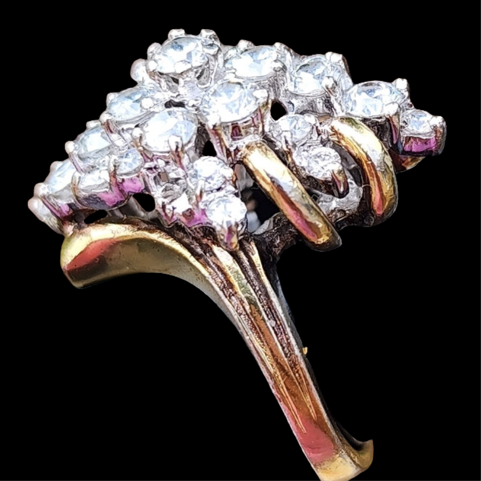 Sterling silver gold vermeil waterfall cluster ring size 6.25 wedding engagement