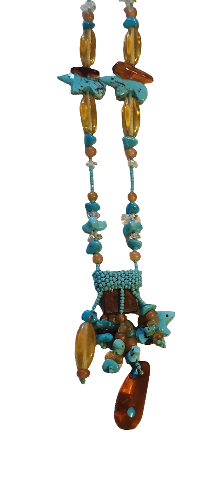 Handmade native american seed bead turquoise fetish Necklace