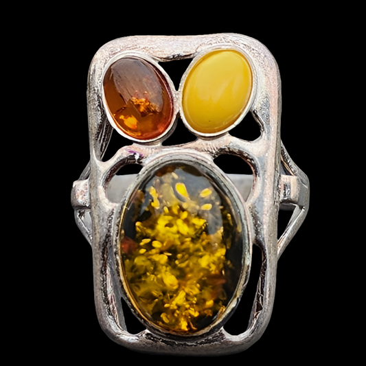 Vintage sterling silver amber ring size 8.75 fine jewelry fashion