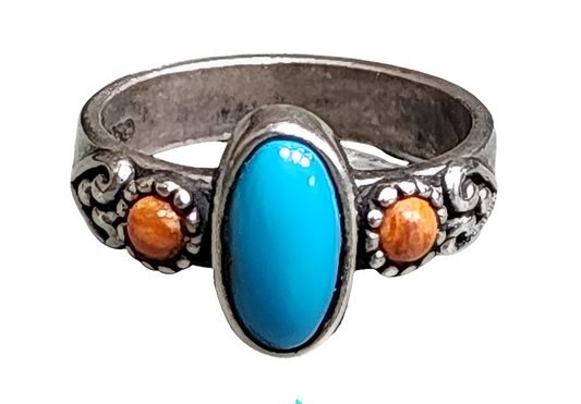 Carolyn Pollack Relios Sterling silver turquoise Coral ring size 7